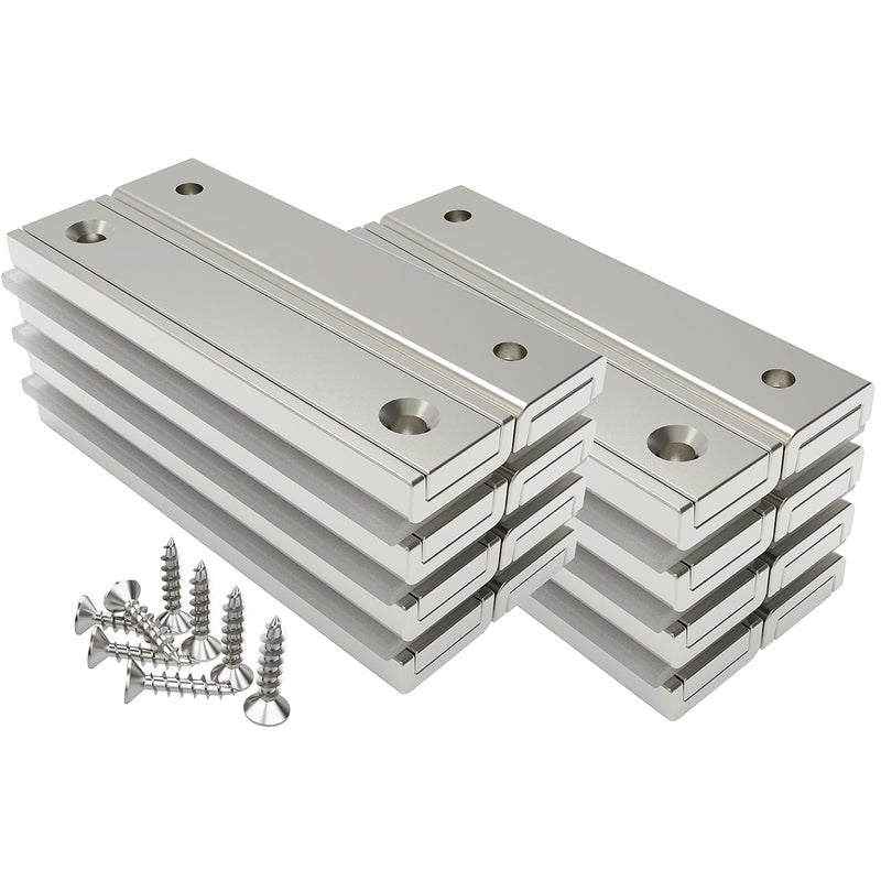 Magnetpro Neodymium Rectangular Magnets 70 LB Force 60 x 13.5 x 5 mm with Countersunk Hole and Steel Capsule, Strong Household and Industrial Rare Earth Magnet with Screws Pack of 16 - Image 1